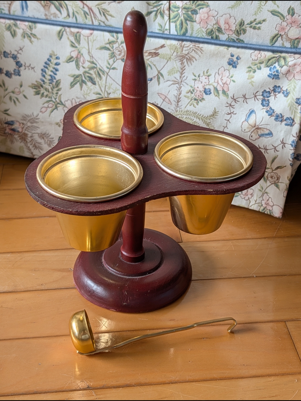 Vtg Wood and Brass Chadwick Condiment Caddy